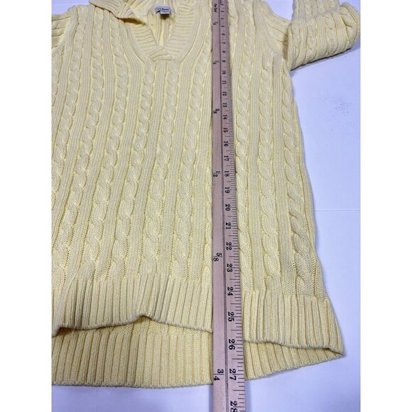 LL BEAN Womens Sweater Medium Yellow Cable Knit Collared Long Sleeve - Picture 8 of 9